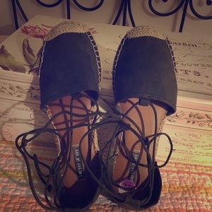 Olive Green Flat Espadrilles with Ankle Straps